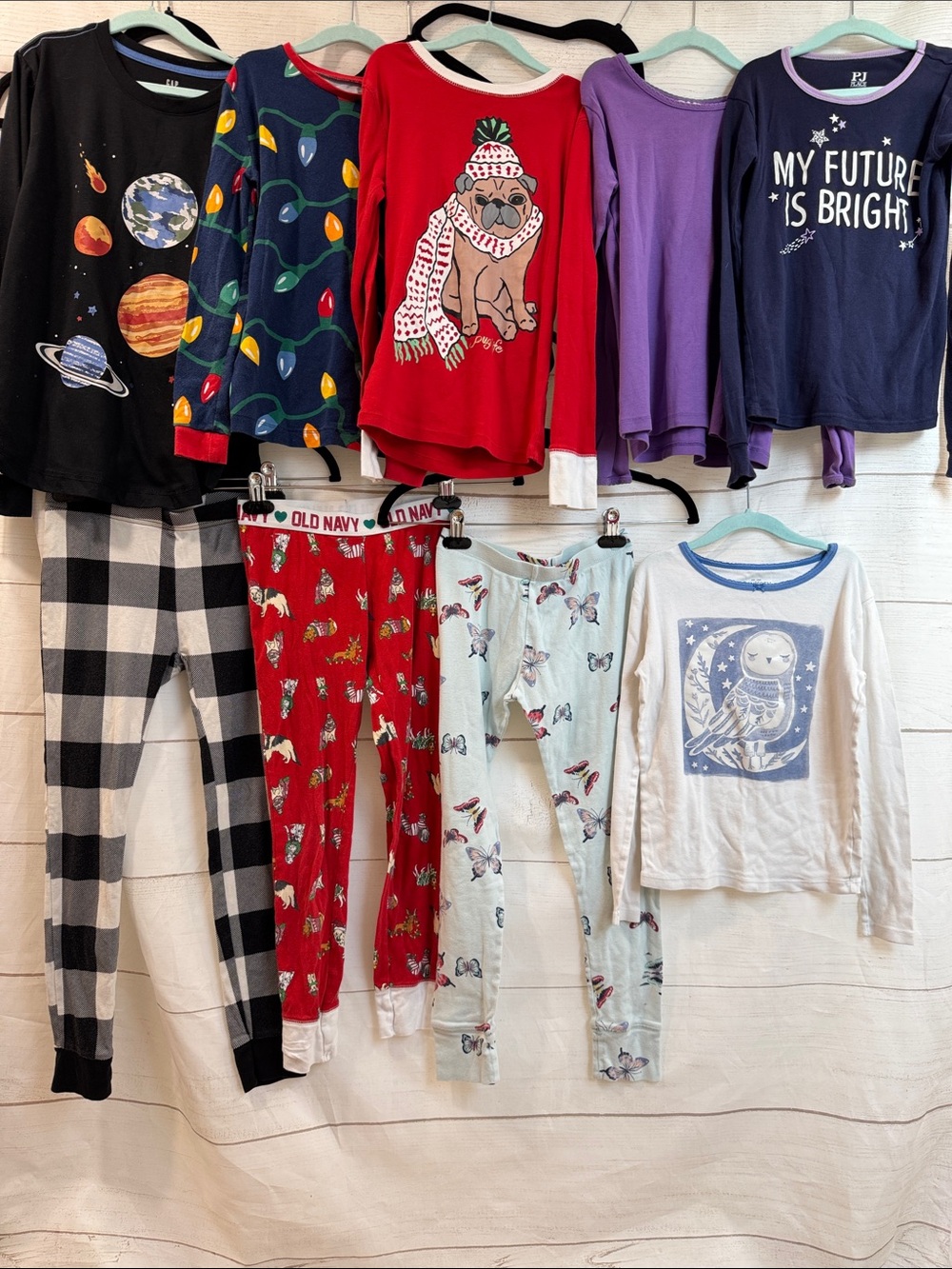 Bundle of 9 Girls Kid Pajama Tops & Bottoms Gap Old Navy size 10 Hanna Andersson